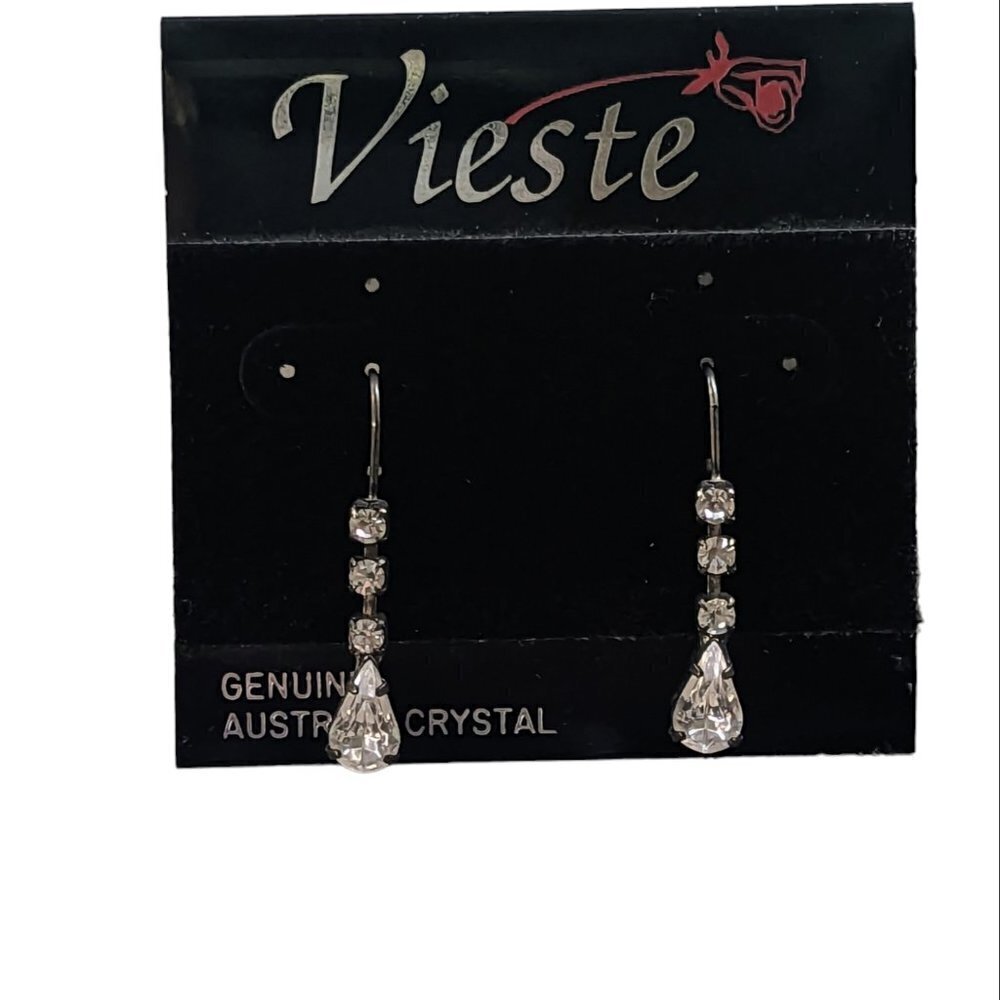 NWT Vieste‎ Austrian Crystal Teardrop Statement Earrings Evening Costume Jewelry